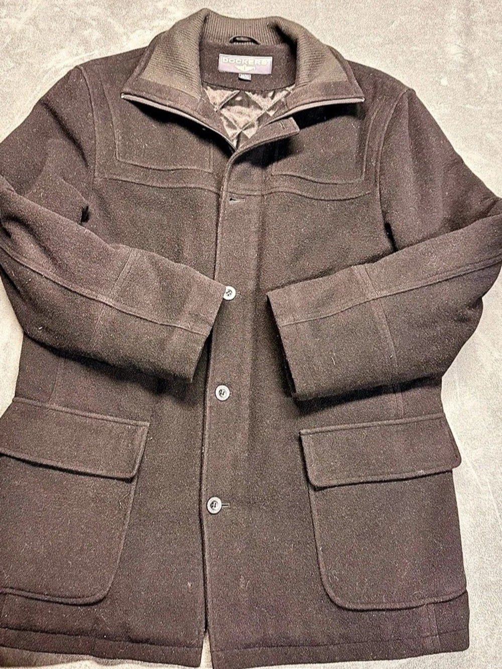 Dockers Men's Black Wool-Blend Coat Size Medium